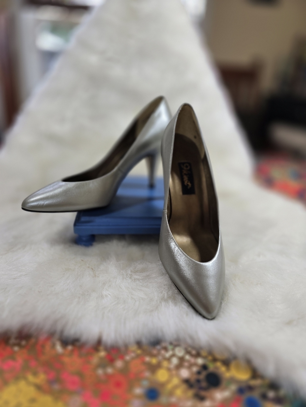 9 West Silver Pointed-Toe High Heel Pumps